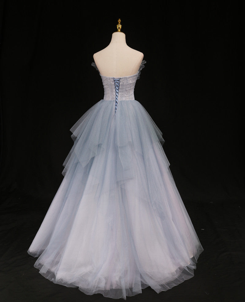 Formal Prom Dresses Strapless Blue A-line Tulle Formal Gown cg21257