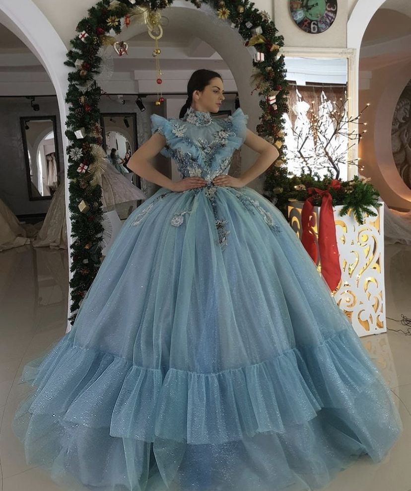 blue ball gown Long evening dress Prom Dress cg21293