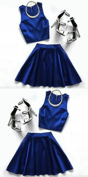 Two Piece Homecoming Dresses Royal Blue Simple cg2134