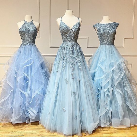 Blue tulle lace long prom gown formal dress cg21361