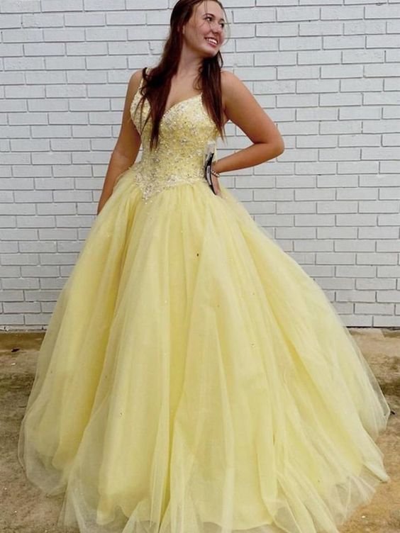 Gorgeous V Neck Beaded Yellow Long Prom Dresses, V Neck Yellow Formal Dresses cg21385