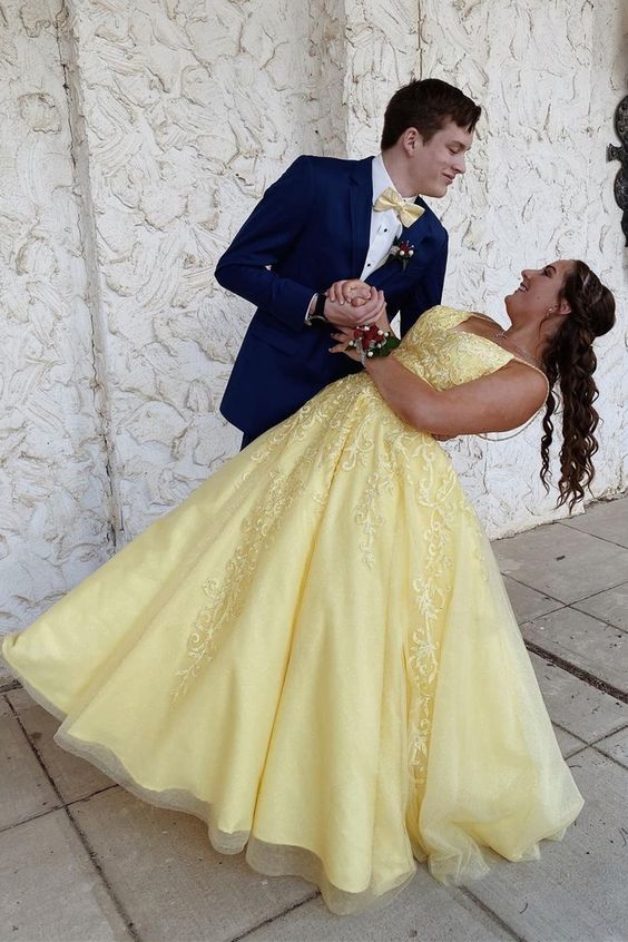 two piece yellow long prom dress cg21408