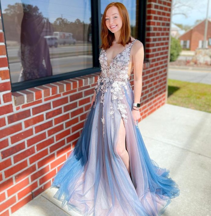 V-Neck Appliques A-Line Prom Dresses,Long Prom Dresses,Cheap Prom Dresses cg21414