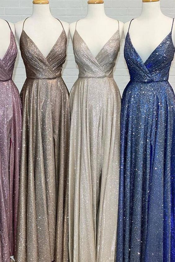 V-neck Sparkly Long Prom Dresses cg21439