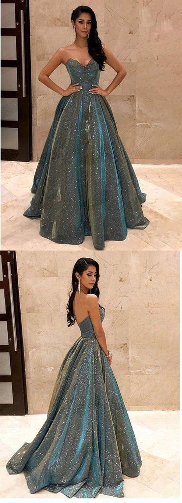 Sparkling sequin Puffy A line prom dresses ,Backless Peacock Prom Dress Strapless Shining Open Back party gown for women cg21453