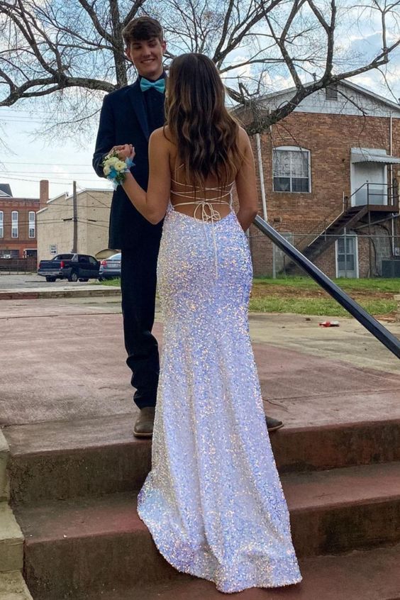 mermaid sequined long prom dress with lace up back cg21460