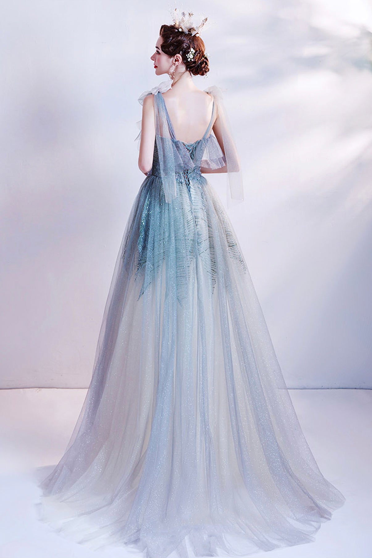 CUTE TULLE LONG A LINE PROM DRESS EVENING DRESS cg21509