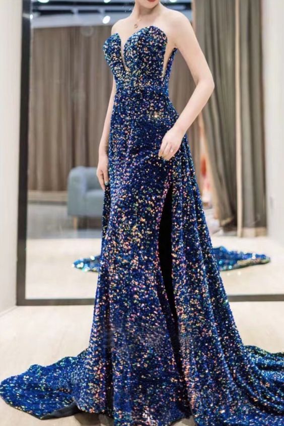 Luxurious Mermaid Navy Blue Evening prom Dress cg21511
