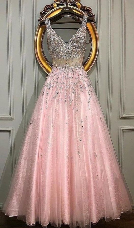 A-line pink shimmering long prom dress cg21613