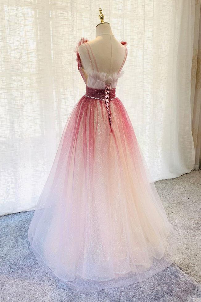 Burgundy v neck tulle sequin long prom dress burgundy evening dress cg21632