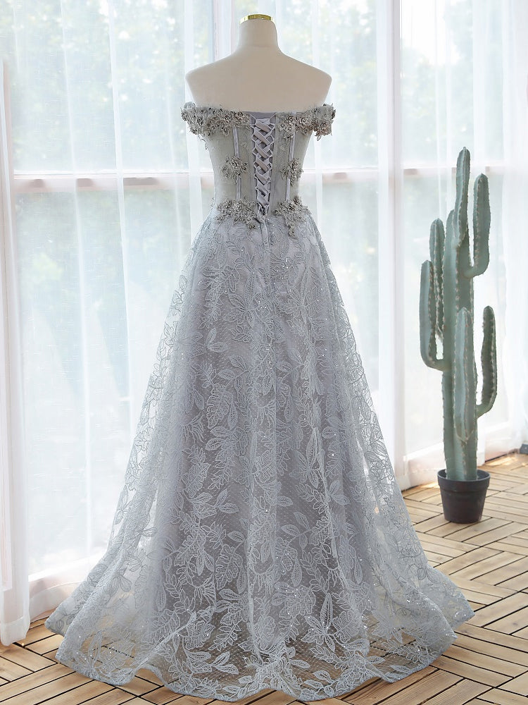 lace gray flowers Evening dress 2021 prom dresses evening gowns cg21647