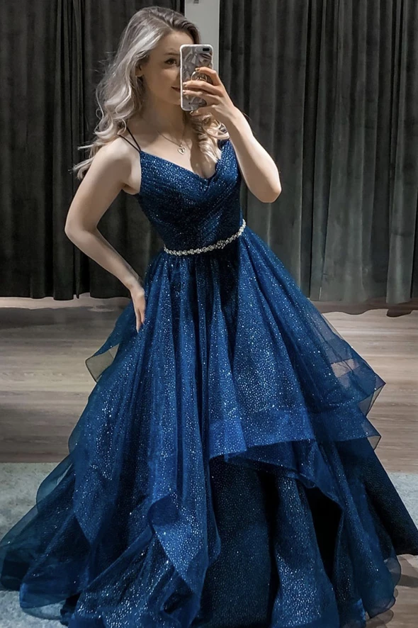 Prom Formal Evening Dress Blue tulle long A line ball gown dress formal dress cg21689
