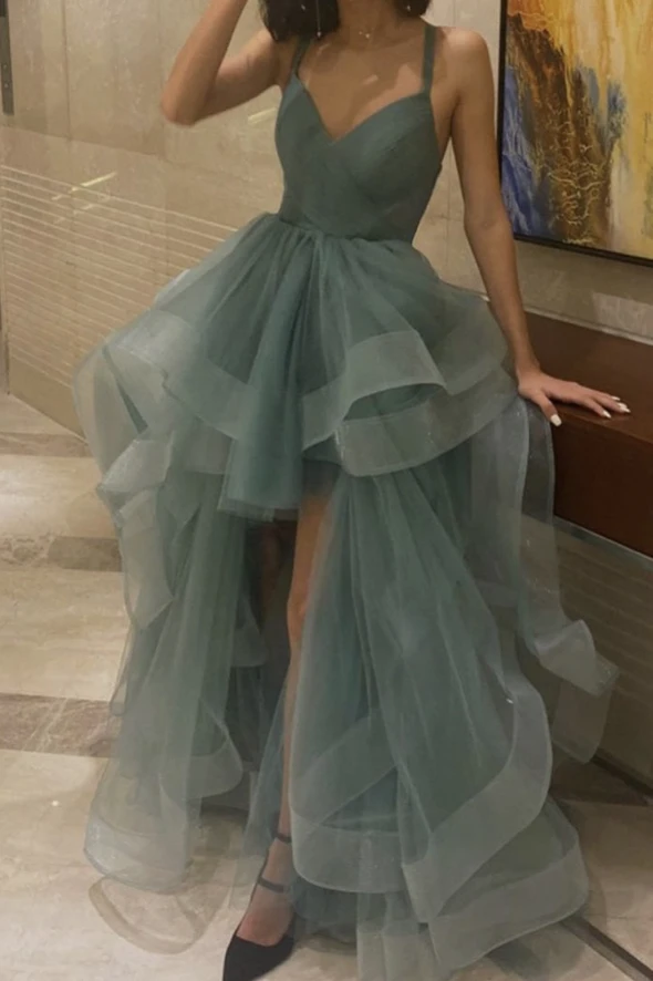 Cute v neck tulle high low prom dress evening dress cg21690