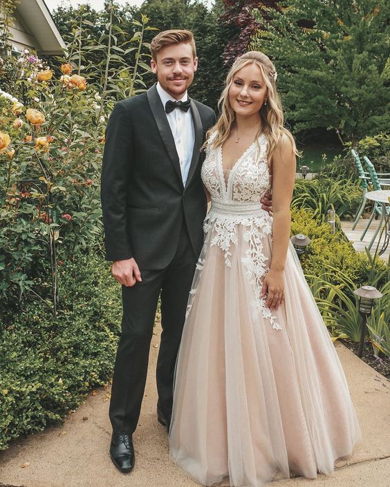 long formal prom dress Princess Ivory Long Formal Dress with Lace Appliques cg21709