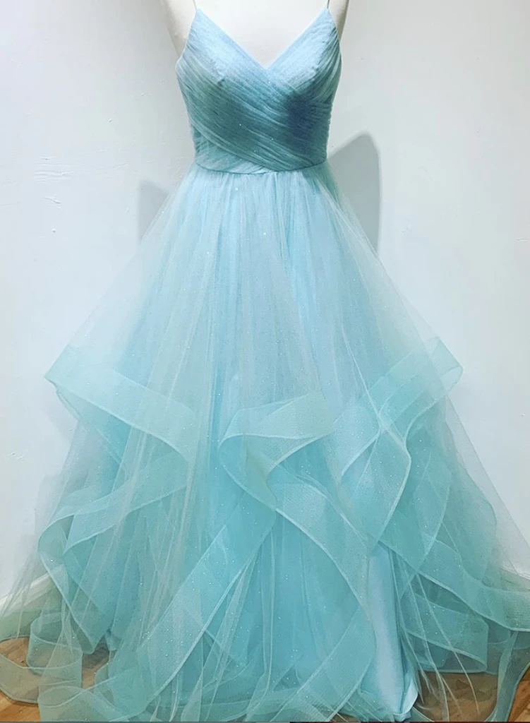 Light Blue V-Neckline Straps Layers Long Party Dress Prom Dress cg21726