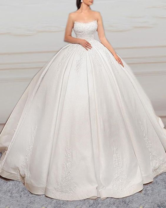 Strapless Corset Wedding prom Dress Satin Ball Gown Lace Embroidery cg21751