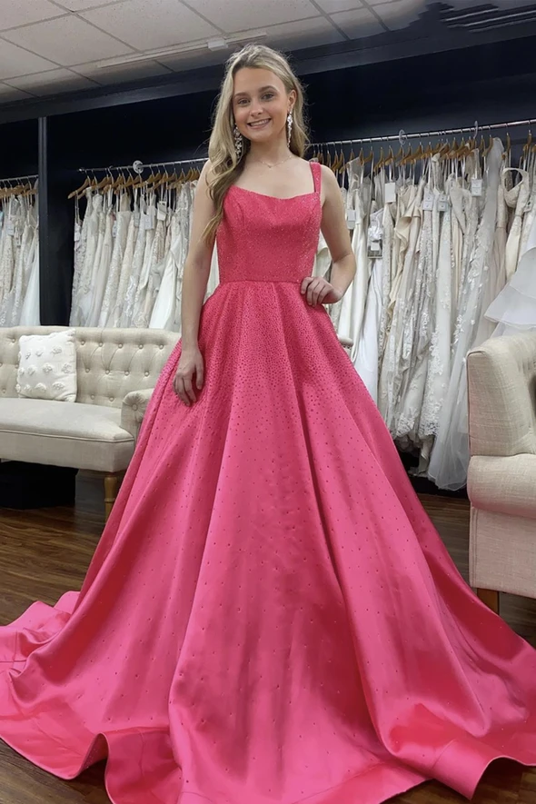 Satin langes A-Linien-Ballkleid Abendkleid cg21785