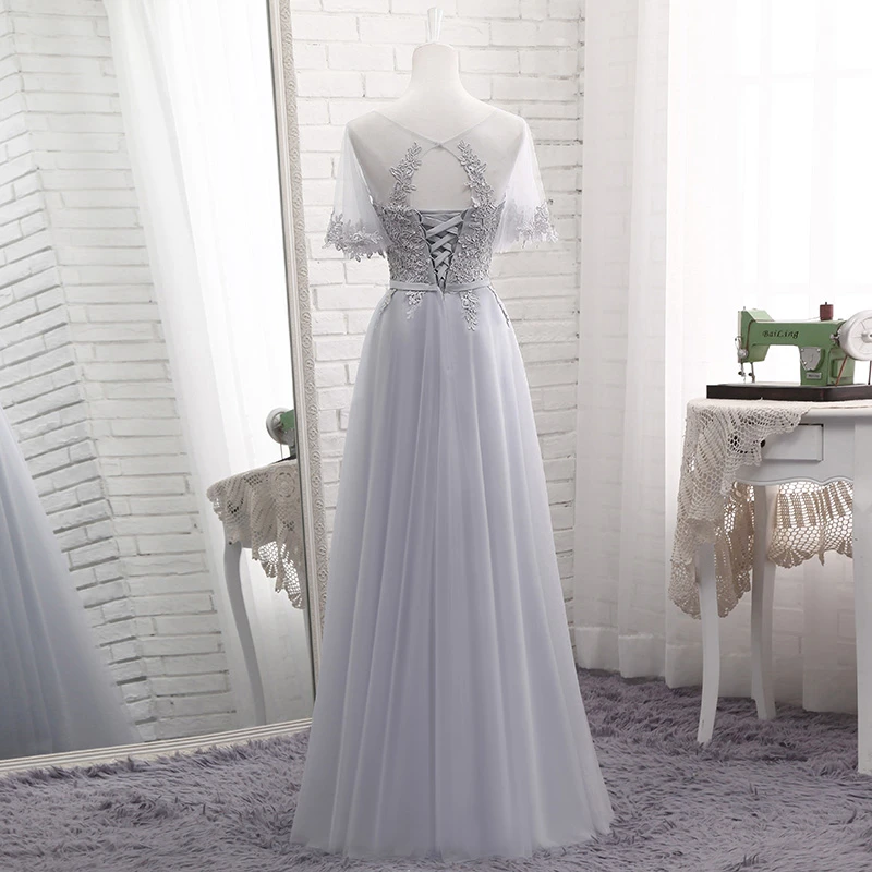 Grey Tulle With Lovely Lace Applique Wedding Party Dress, Grey Tulle A-Line Prom Dress Formal Dress cg21791