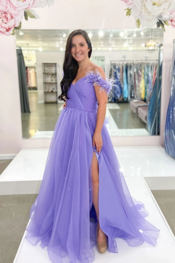PURPLE A-LINE TULLE LONG PROM DRESS PURPLE LONG EVENING DRESS cg21806