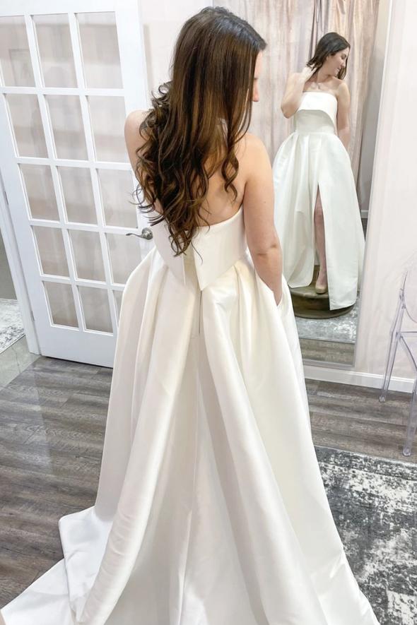 White satin long A line prom dress white evening dress cg21915