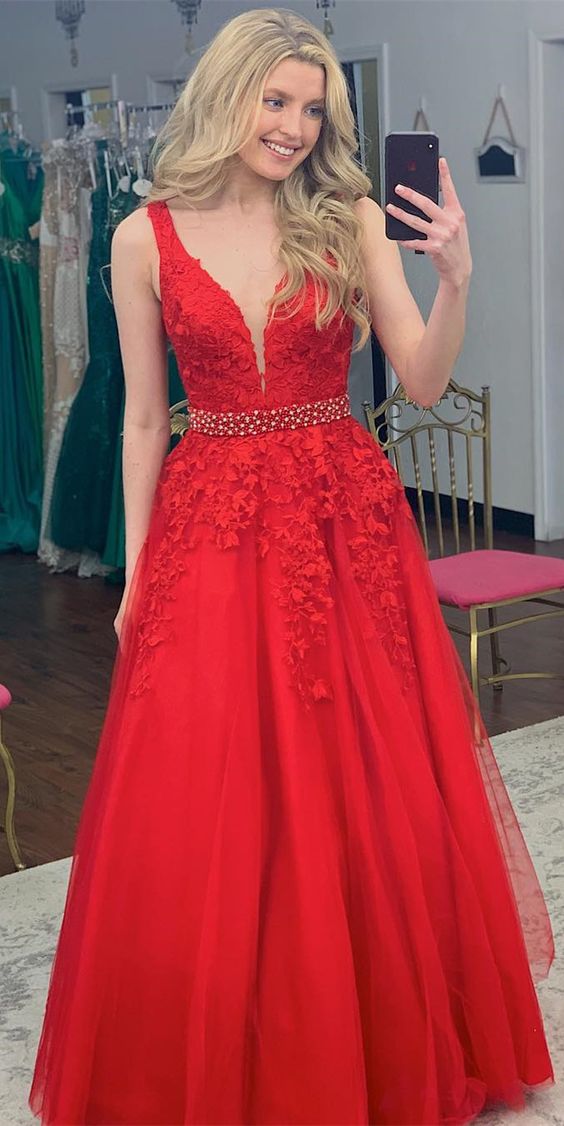 Princess A-line Red Long Prom Dress Evening Gowns cg21947