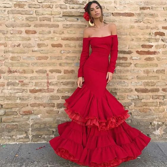 Off the Shoulder Prom Dresses, Long Sleeve Prom Dresses, Red Prom Dresses cg21970