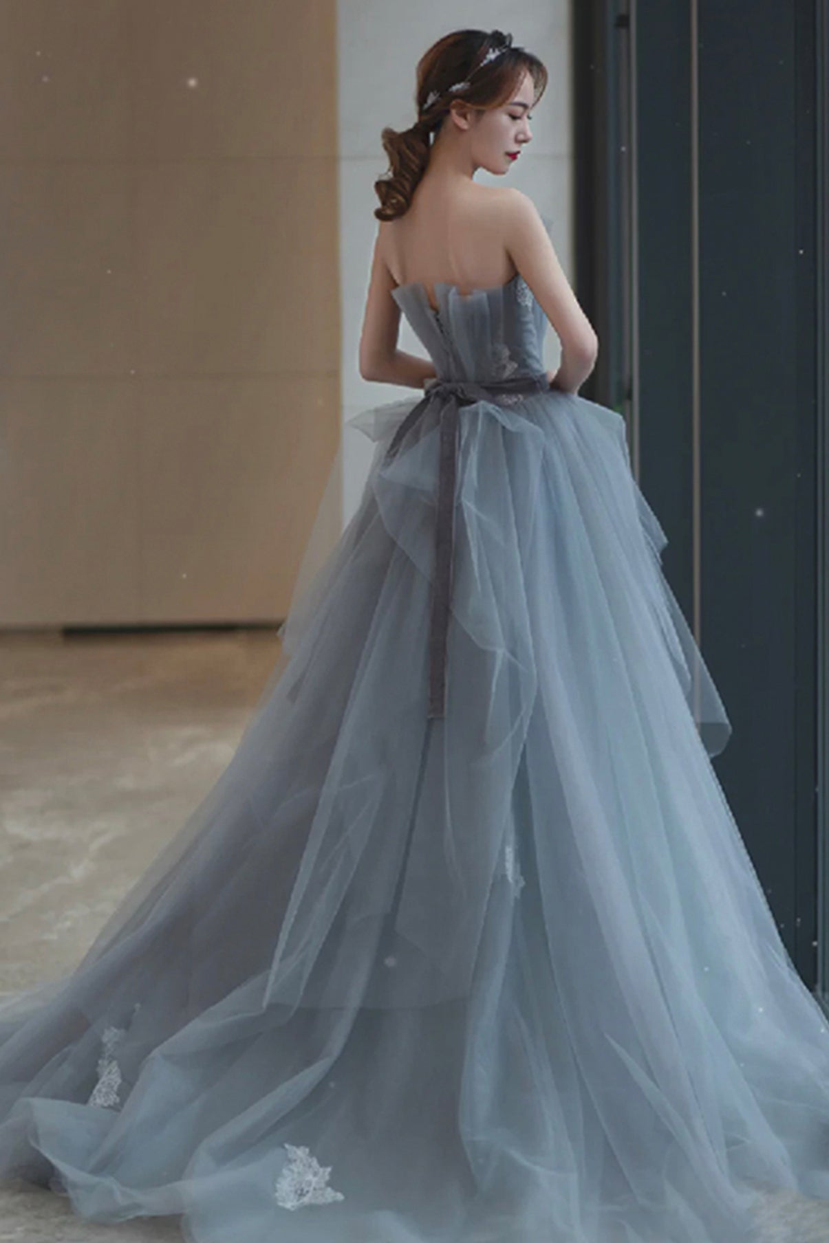 TULLE LACE LONG A LINE PROM DRESS EVENING DRESS cg22004