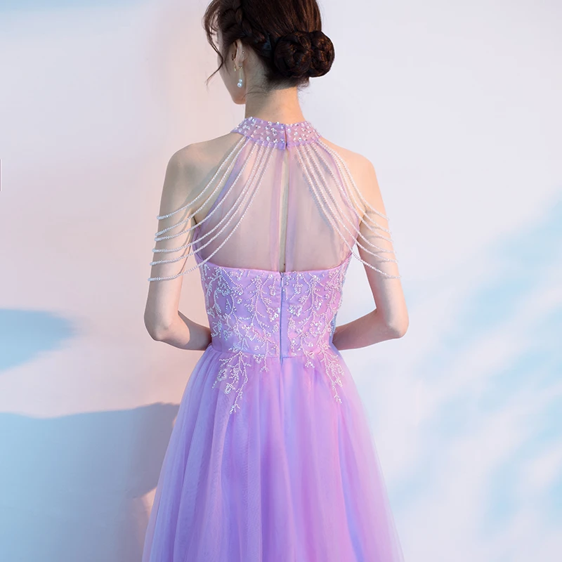 Purple Tulle Beaded Floor Length A-Line Prom Dress, Long Evening Dress Party Dress cg22029
