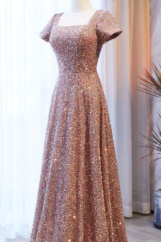 Champagne Sequins Party prom Dress cg22078
