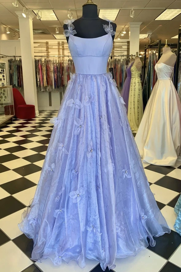 Blue tulle beads long A line prom dress evening dress cg22111