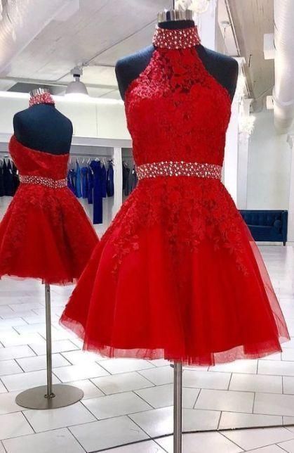 High Neck Short Red Homecoming Dress cg22147