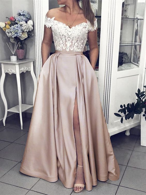champagne prom dresses lace off shoulder cg22155
