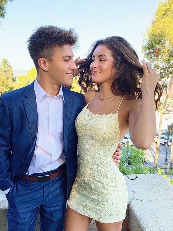Short Yellow Backless Lace Dresses, Short Backless Lace Formal Homecoming Graduation Dresses cg22214