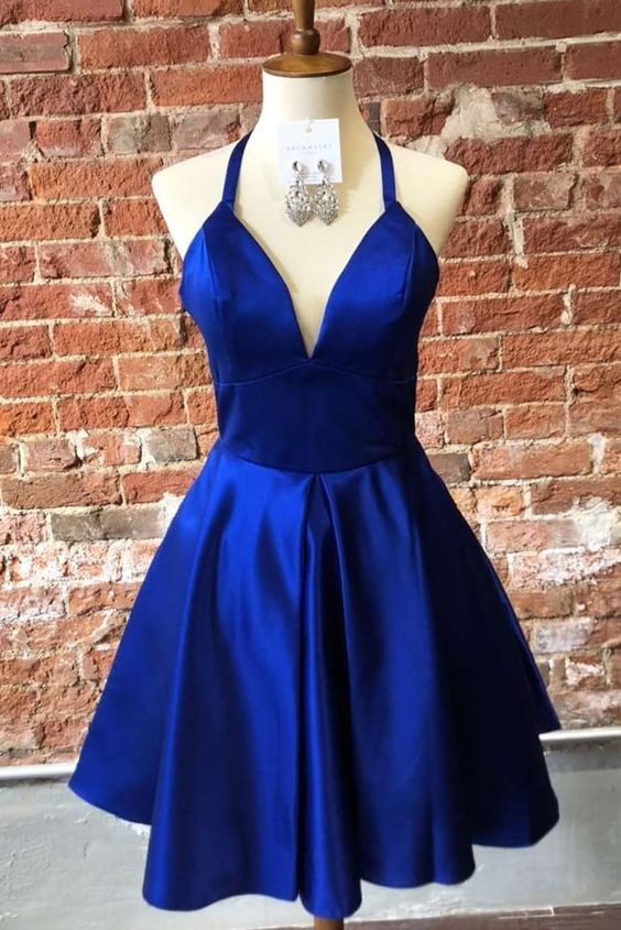 Simple Halter Royal Blue Short Homecoming Dress cg22224