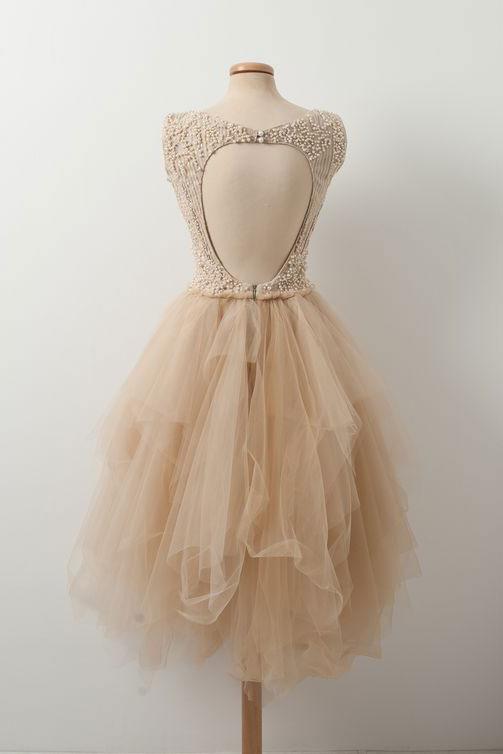 Champagne Tulle Homecoming Dress cg22229