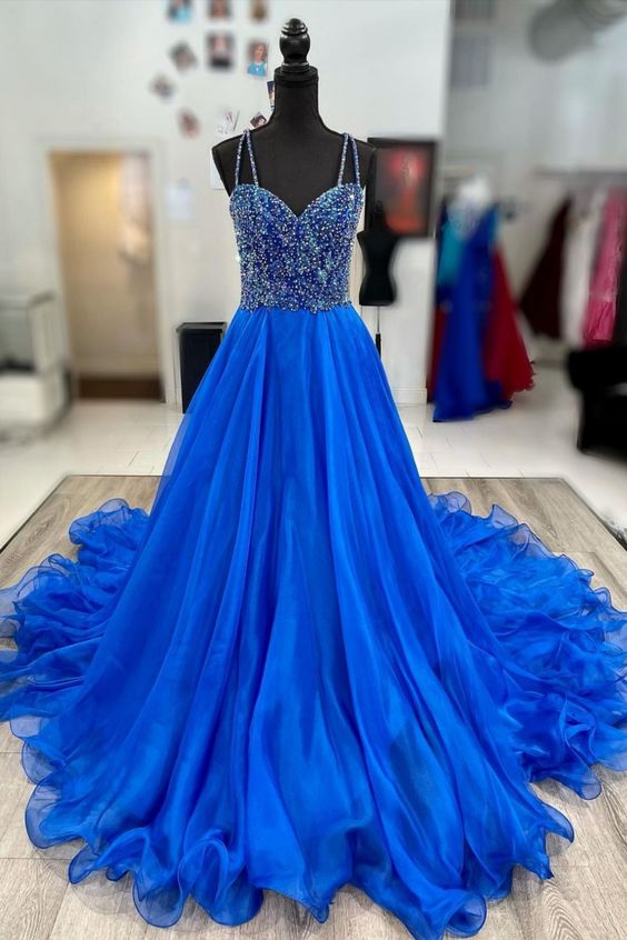 stunning straps beaded royal blue prom dress cg22230