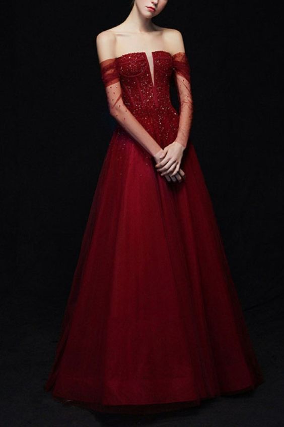 long evening dress prom dress Wine Red Evening Dress cg22316