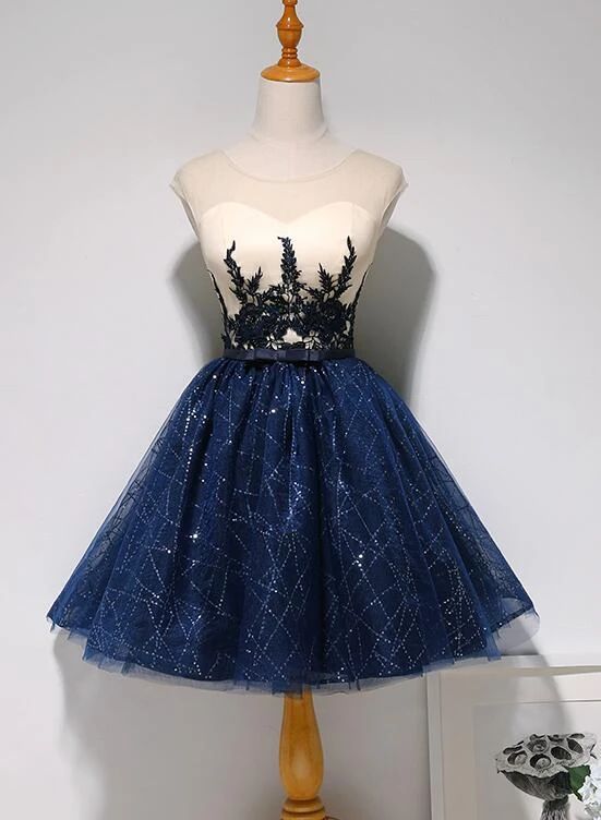 Beautiful Navy Blue Short Party Dress, Sweetheart Homecoming Dress cg22340