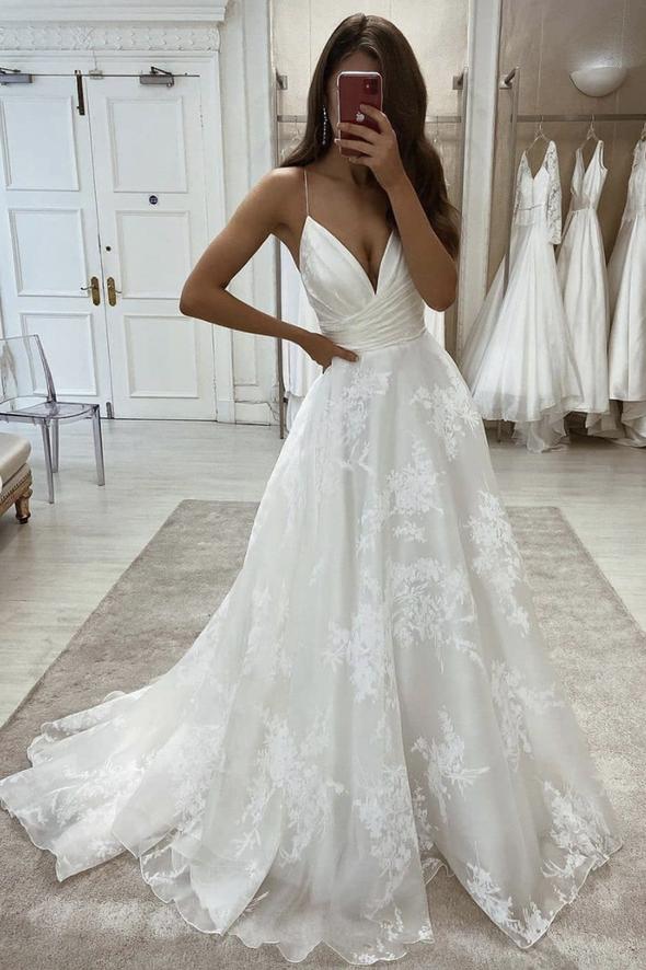 White lace tulle long A line prom dress evening dress cg22373