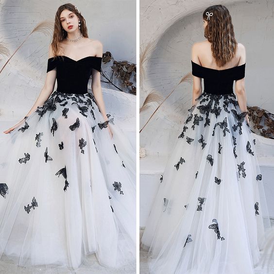 Flower Fairy Black White Dancing Prom Dresses cg22393