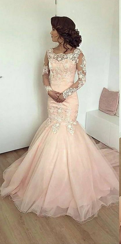Sheer Long Sleeves Elegant Formal Gowns With Lace Appliques Lace Up Back Evening Party Dress Prom Dress cg22420