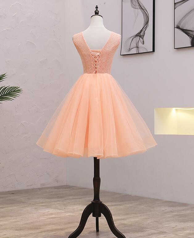 Cute Pink Flowers And Lace Applique Round Neckline Party Dress, Pink Homecoming Dress cg22425