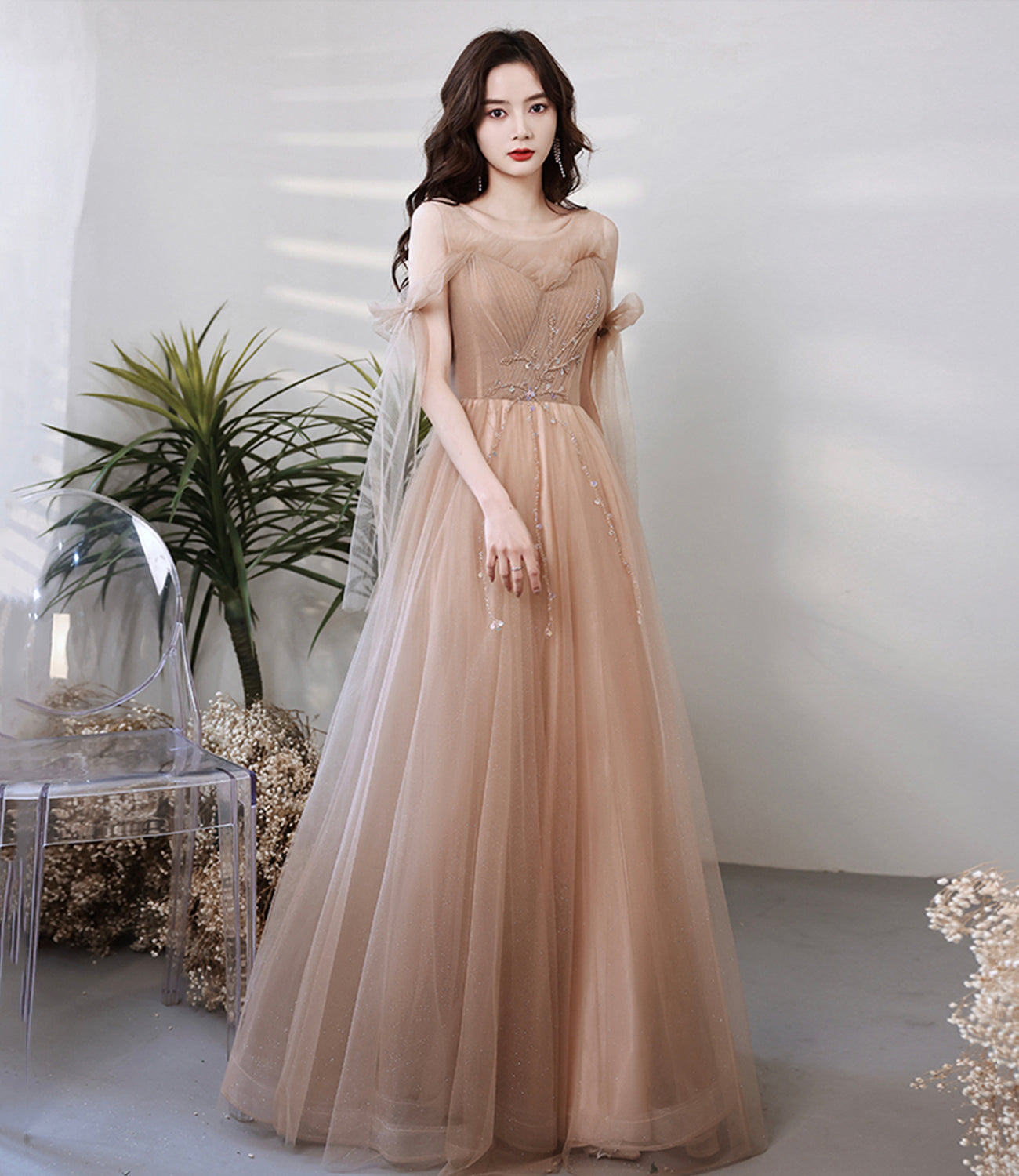 CUTE TULLE LONG A LINE PROM DRESS EVENING DRESS cg22457