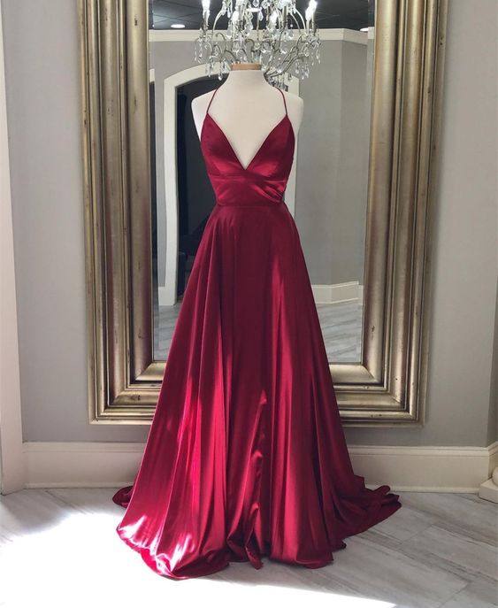 Spaghetti Straps Evening Gowns Dark Red Long Prom Dresses cg22491