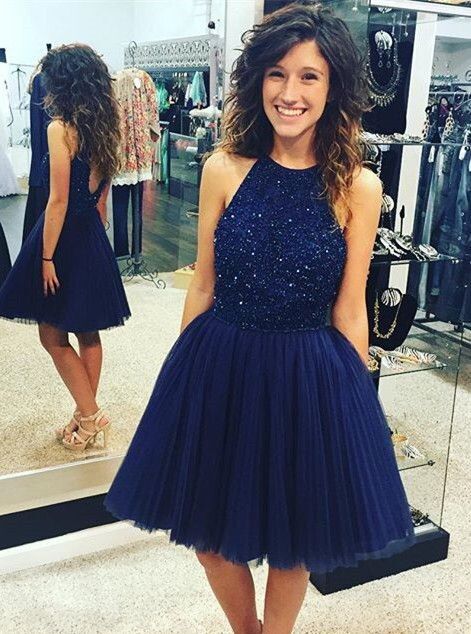 Pleated Skirt Heyhole Back Homecoming Dress cg22495