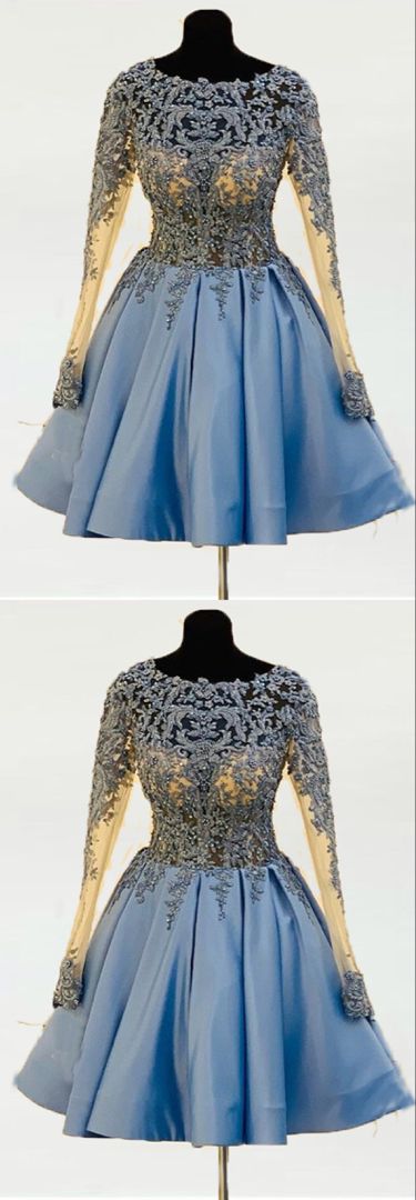 Blue homecoming dresses with sleeves cg22504