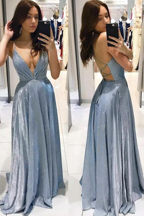 Blue v neck long A ling prom dress evening dress cg22560