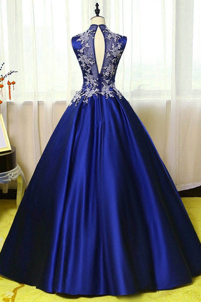 Royal Blue Satin Long Party Dress, Blue Formal Gowns, Prom Gowns cg22667