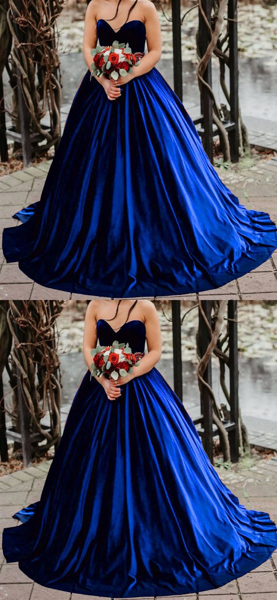 Royal Blue Velvet Wedding Dress Princess Ball Gown prom dress For Women    cg22701