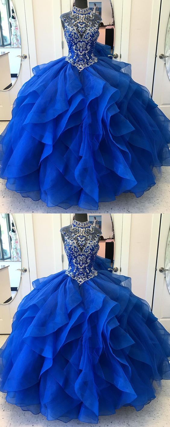 high neck quinceanera dresses,princess quinceanera dresses,royal blue quinceanera dresses,ball gown prom dresses cg2271